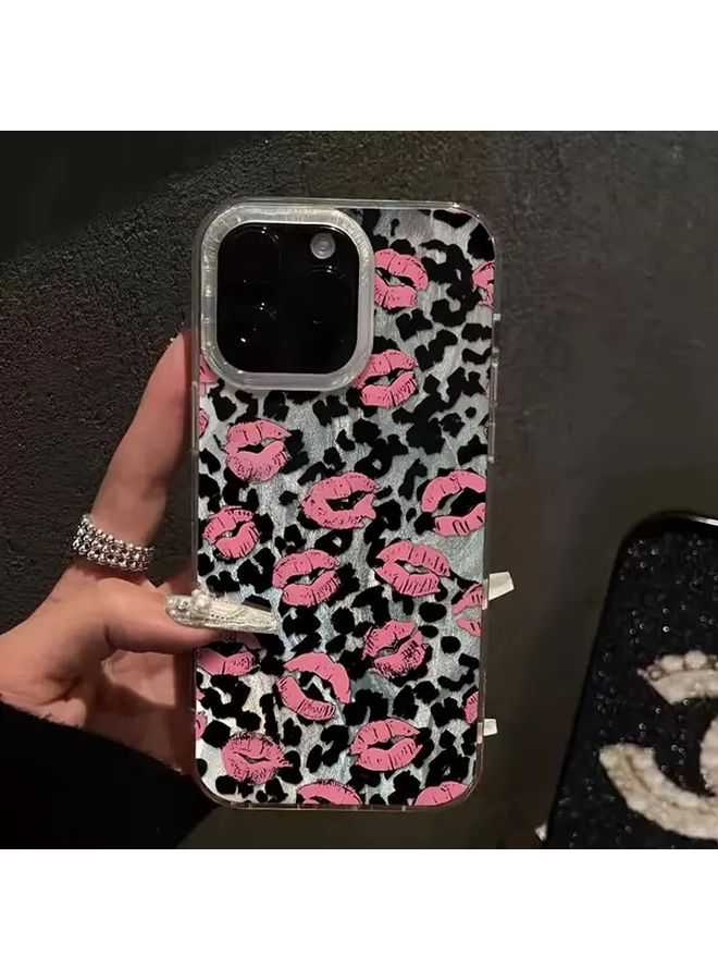 Transparent Leopard Red Lip Mobile Phone Case Anti Fall Double Layer Feather Mesh For iPhone 14 Plus - Image 2